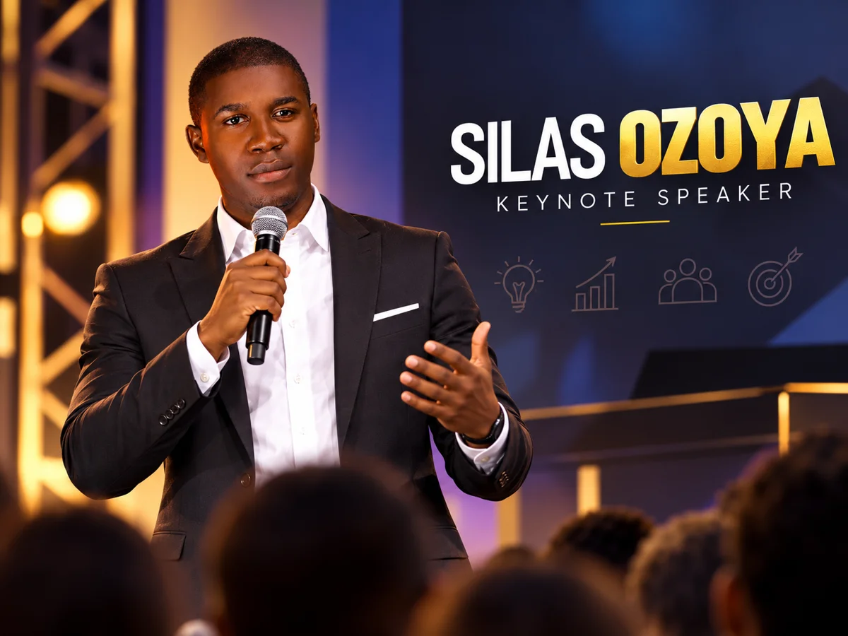 Silas OZOYA speaking on stage